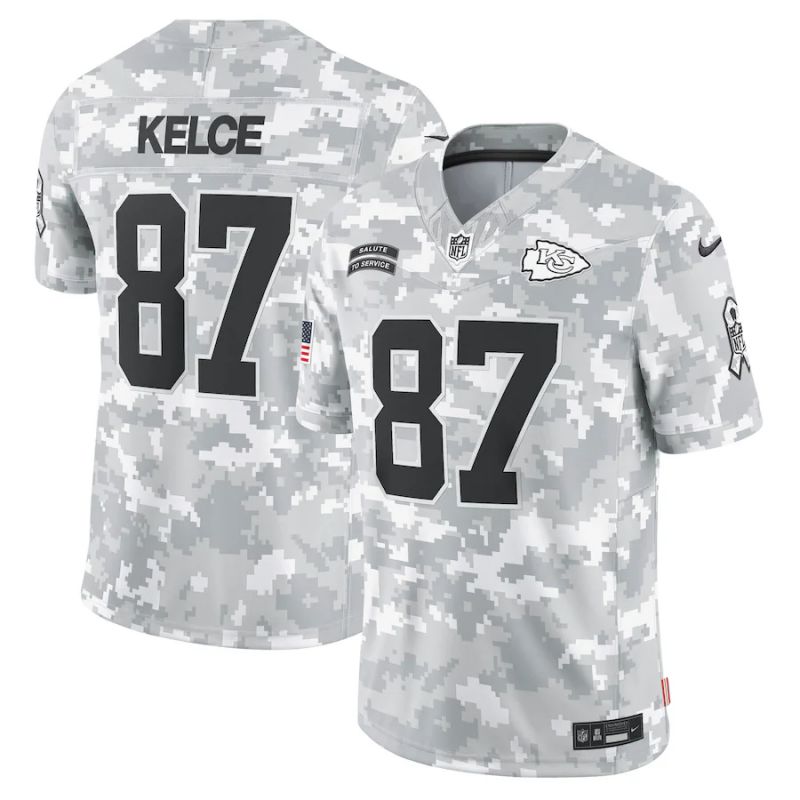 Men Kansas City Chiefs 87 Kelce Nike Arctic Camo 2024 Salute to Service Limited NFL Jersey